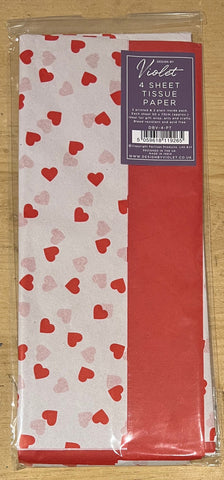 RED / LOVE HEARTSTissue Paper - 4 sheets