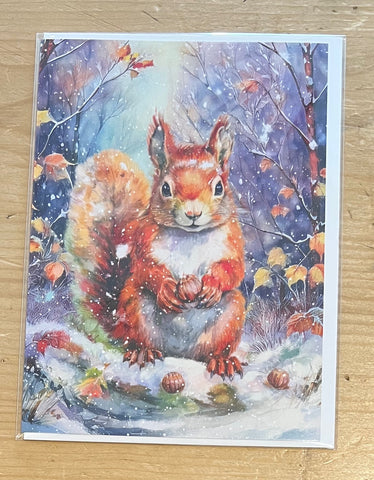 Red Squirrel in the Snow