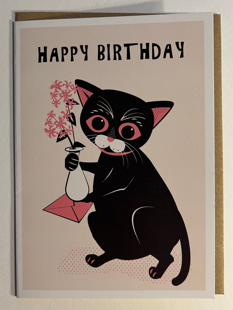 Happy Birthday Cat with Flowers