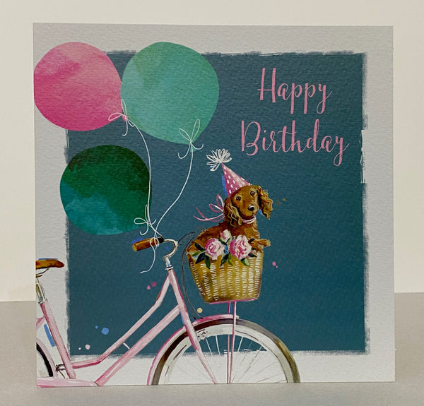 Happy Birthday - Dog Basket on Bicycle