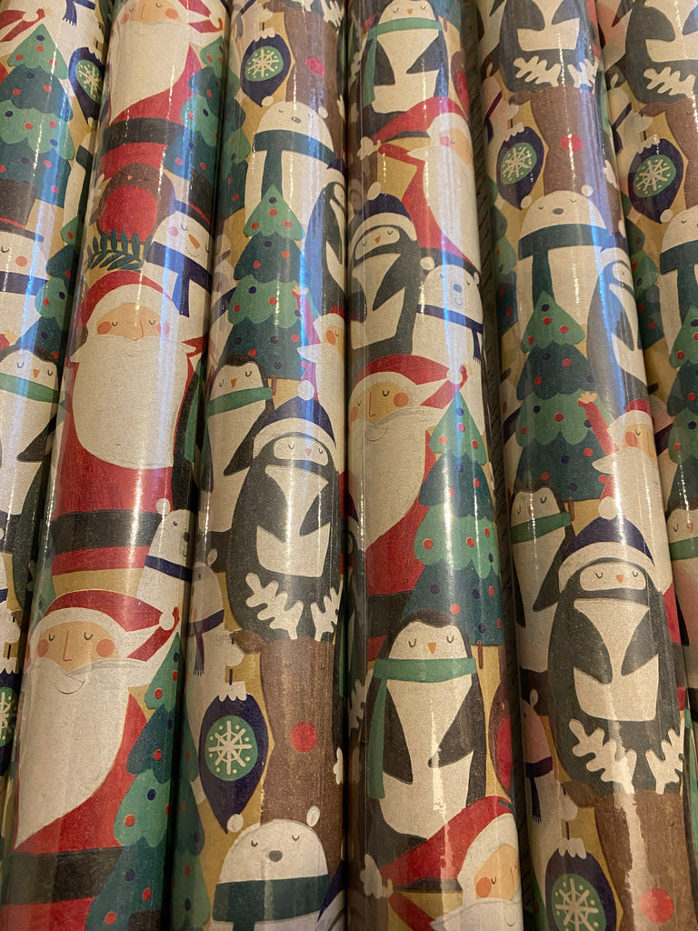 Santa + Penguins - Natural Recycled Christmas Paper